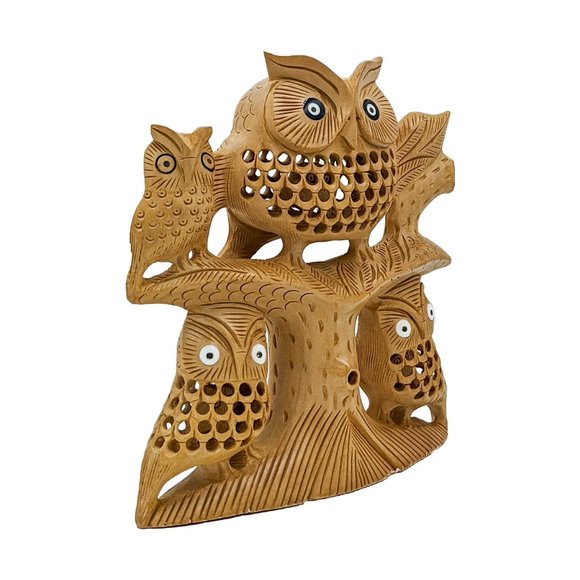 Wooden Owl Family On Tree Handcrafted (6inch) - Picture 4 of 5